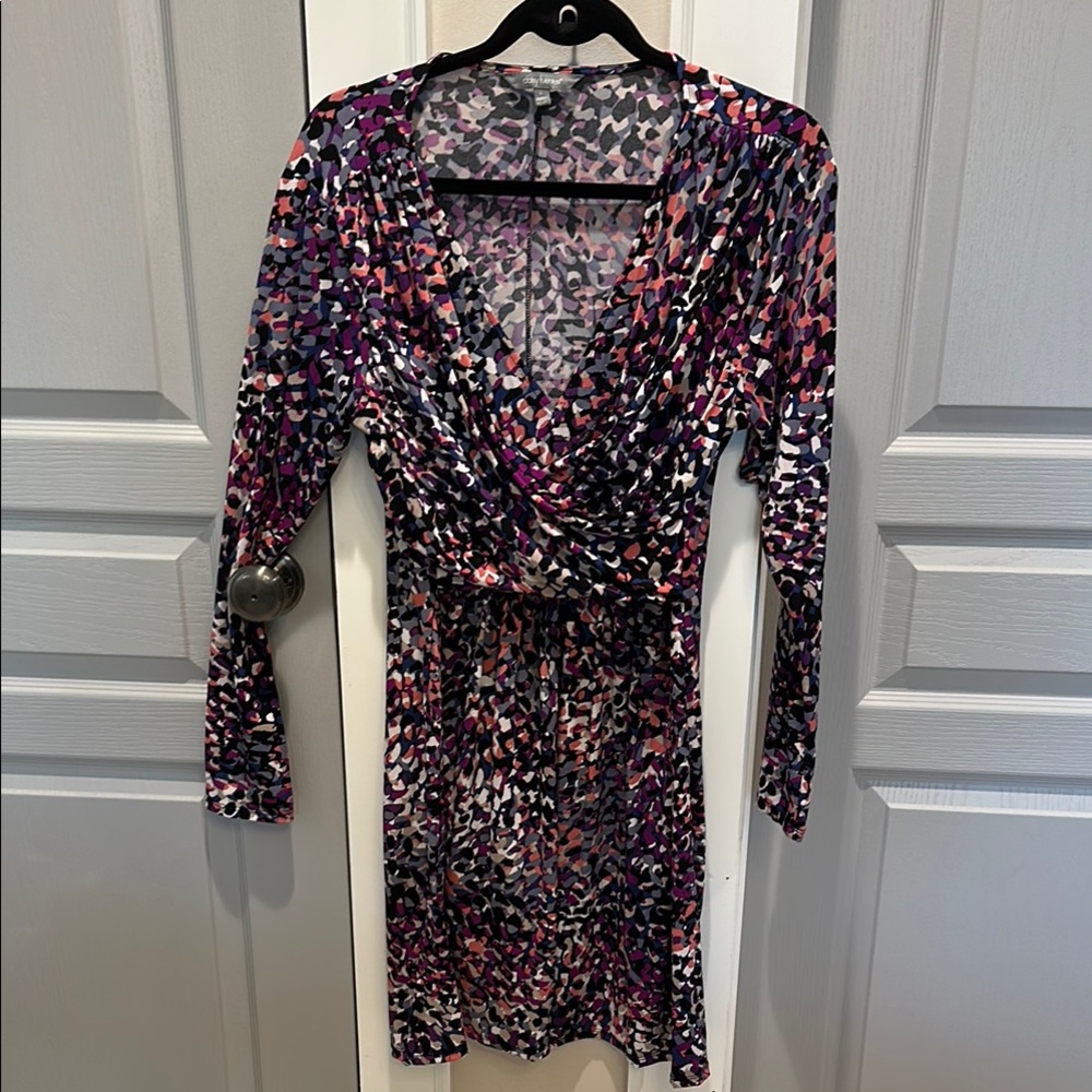 Daisy Fuentes Black and Purple Wrap Dress with Long Sleeves